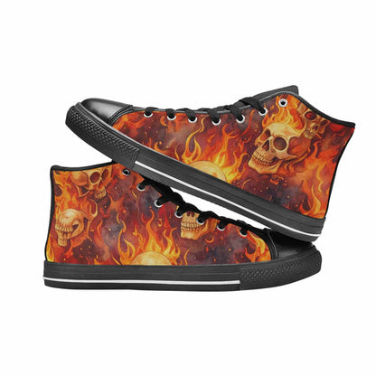 WOMEN'S Skulls - Flaming High Top Canvas Surreal Custom Shoes