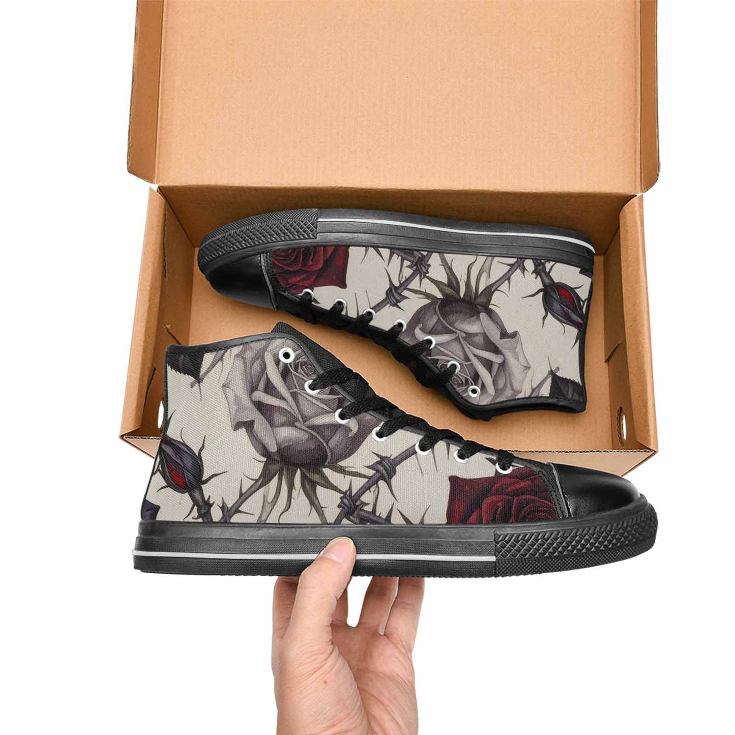 MEN'S Black Gothic Rose High Top Canvas Vibrant Chaos Shoes