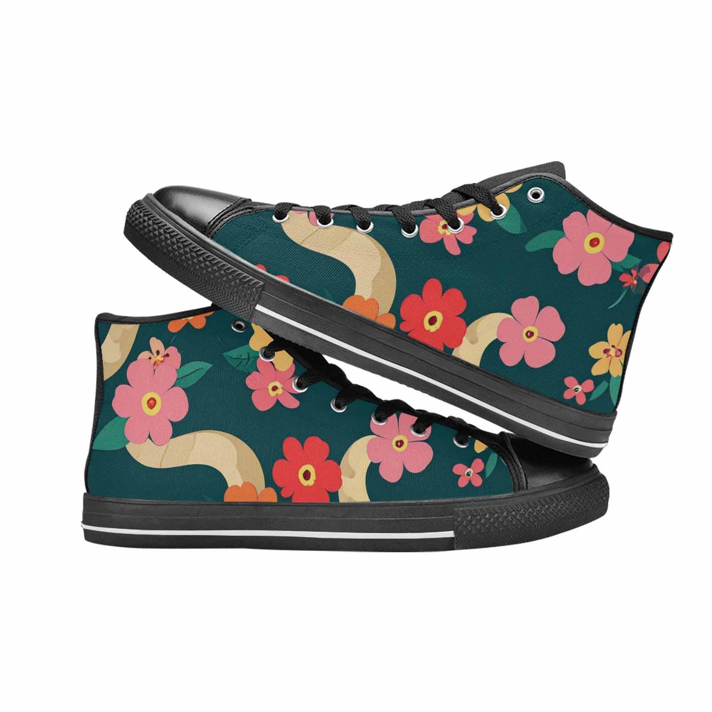 WOMEN'S Floral Snake Print High Top Canvas Grunge Sneakers
