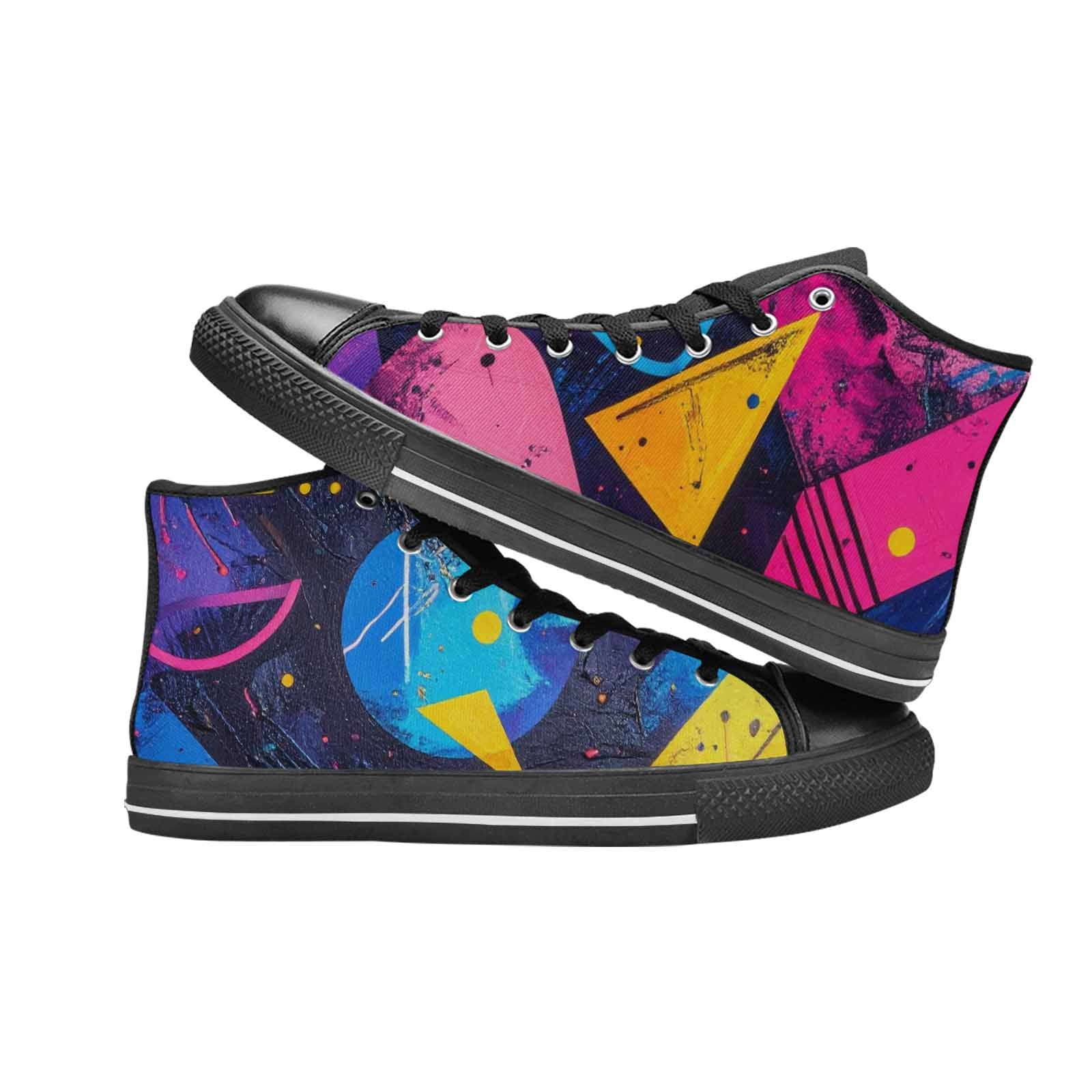 WOMEN'S Memphis Squiggles Triangles Dots High Top Canvas Vivid Sneakers