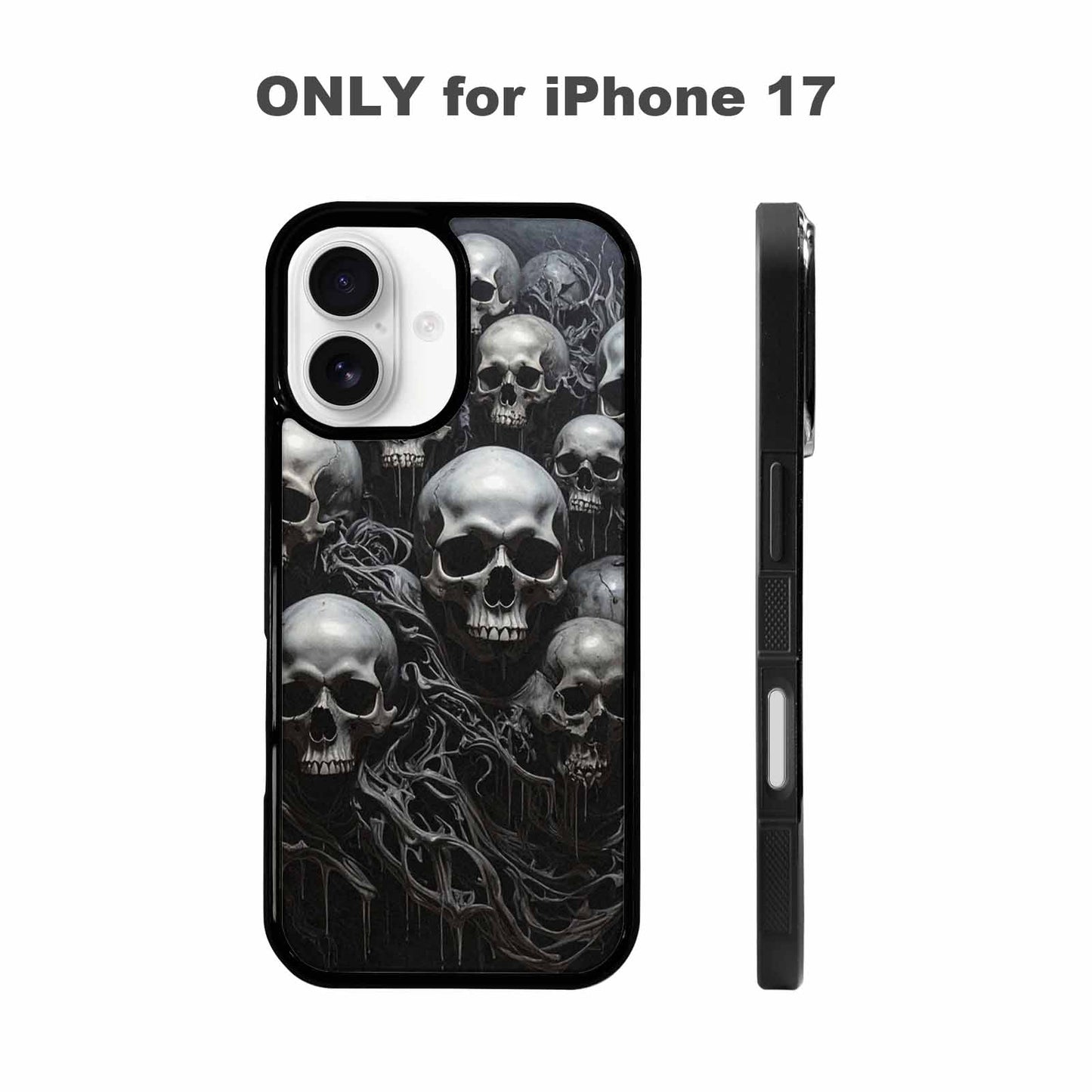 iPhone 17 Case — Grey Dark Black And Gothic Skulls, Custom Designed Case Cover