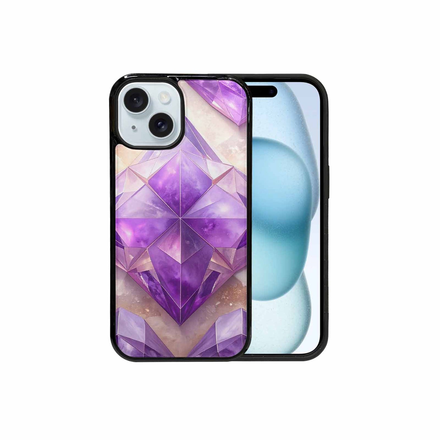 iPhone 15 Case — Amethyst Crystal Art Pattern, Custom Made Phone Cover
