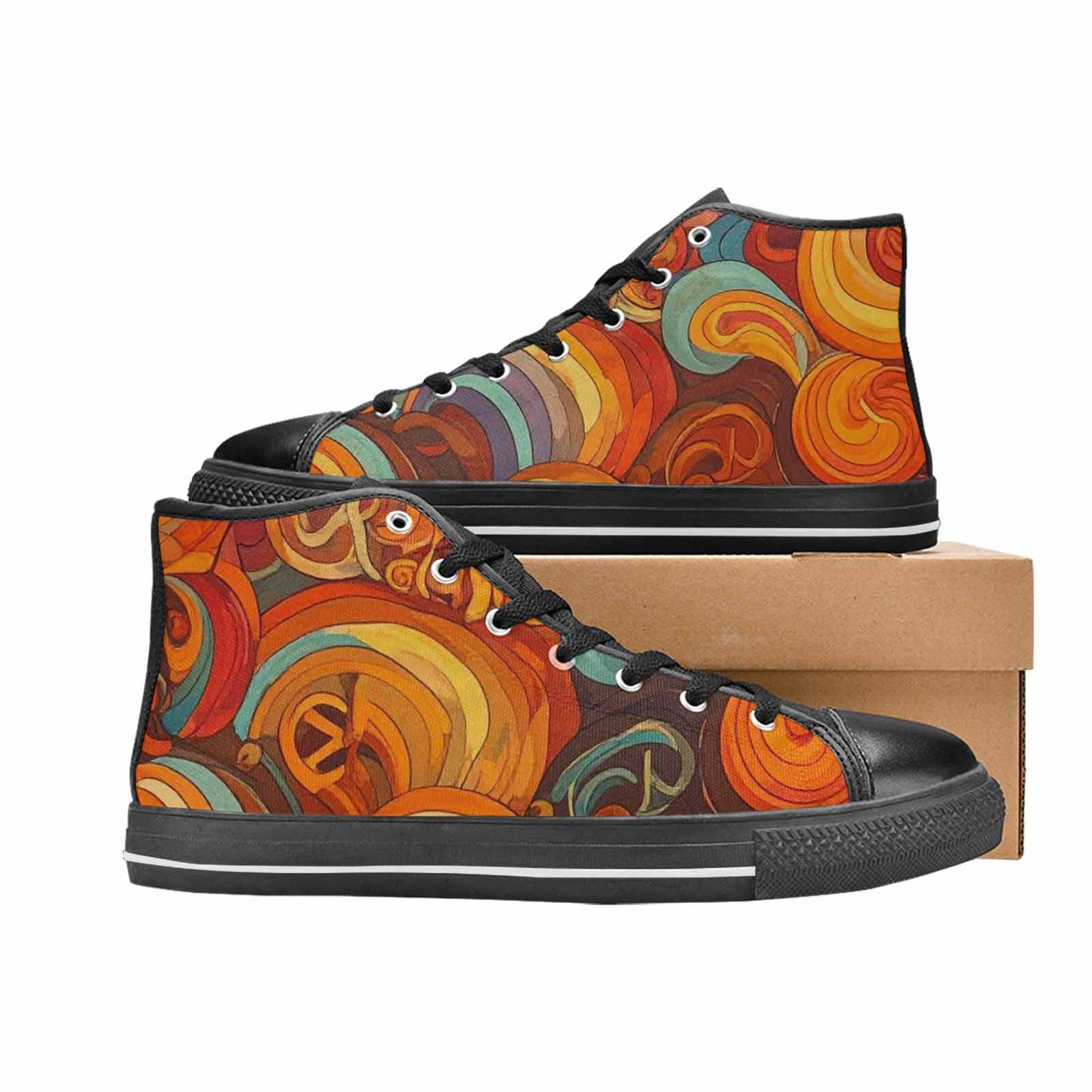 MEN'S Groovy 70S Peace High Top Canvas Neon Fantasy Shoes