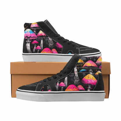 WOMEN'S Mushrooms Black & Pink Ink High Top Canvas Boutique Aesthetic Limited Edition Sneakers