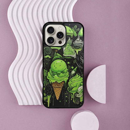 iPhone 16 Pro Max Case — Ice Cream Motif Black Green Ink, Custom Designed Case Cover