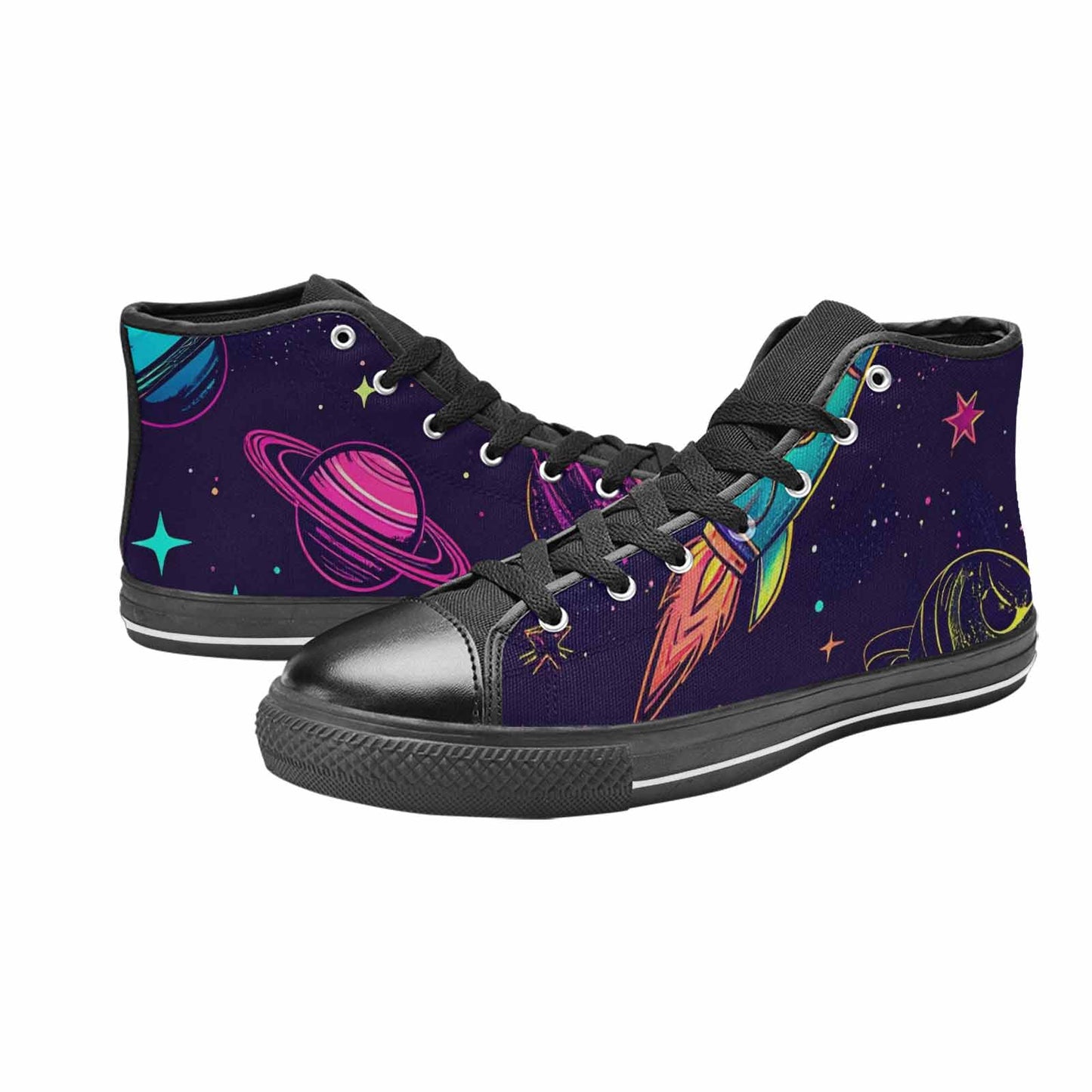 MEN'S Space Galaxy Astronaut High Top Canvas Neon Fantasy Custom Sneakers