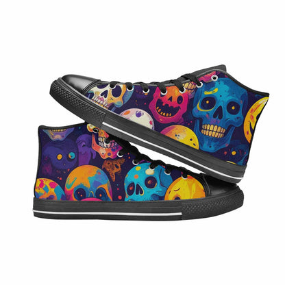 WOMEN'S Skeleton People Face High Top Canvas Grunge Custom Sneakers