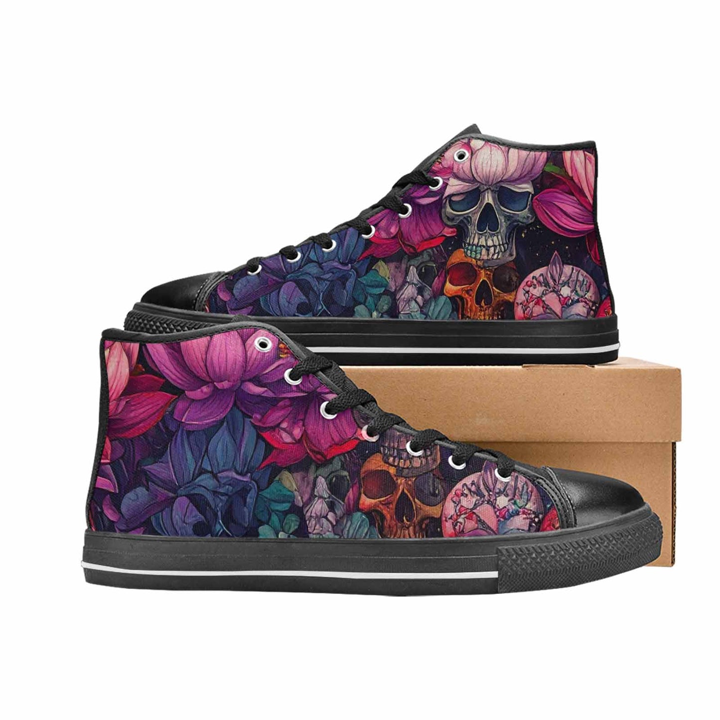 WOMEN'S Lotus Skulls High Top Canvas Cottagecore Sneakers