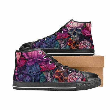 WOMEN'S Lotus Skulls High Top Canvas Cottagecore Sneakers
