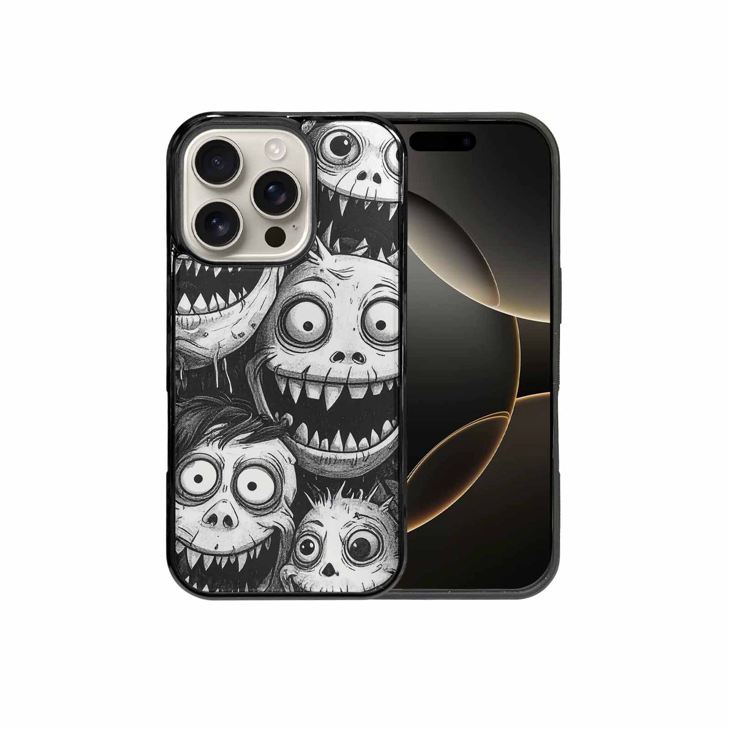 iPhone 16 Pro Case — Black And White Monster Face Collage, Custom Art Phone Cover