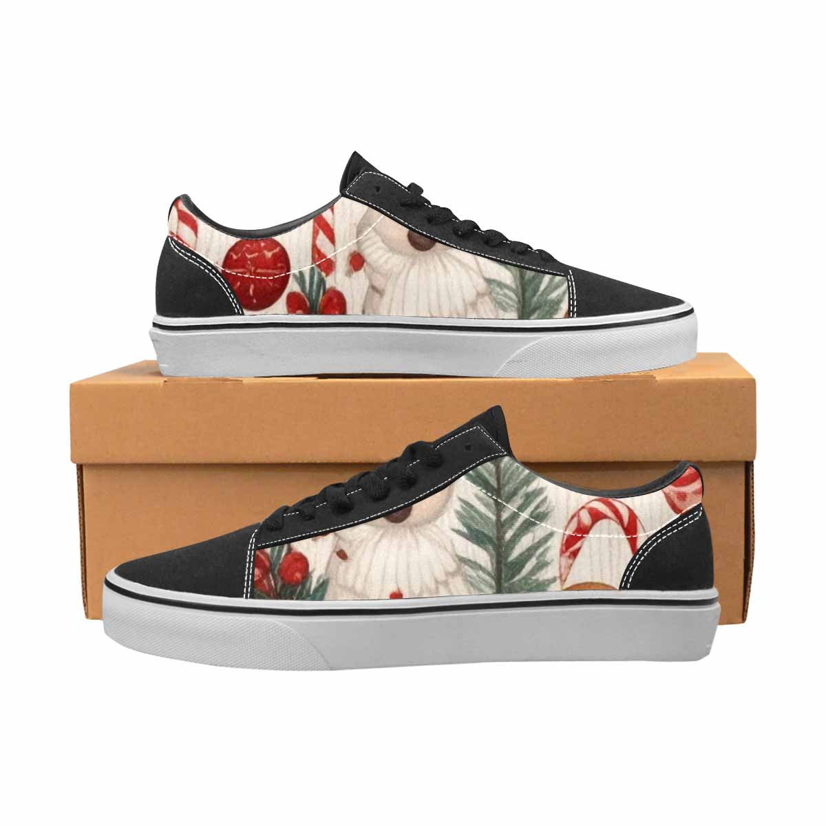 MEN'S Christmas Holly Snowflake Canvas Lace-Up Wallpaper Art Custom Sneakers