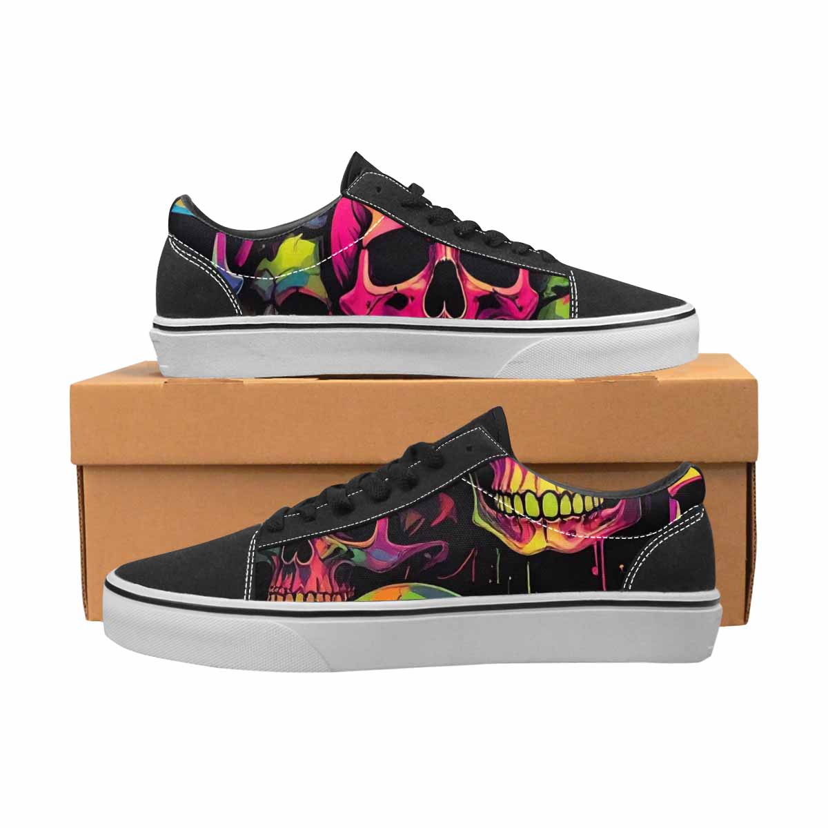 WOMEN'S 1000s Skulls Neon Camo Lace-Up Canvas Melting Art Custom Sneakers