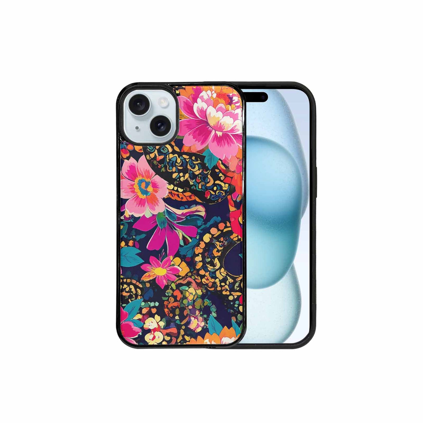 iPhone 15 Plus Case — Snakes Print Floral Seamless Pattern Vibrant, Personalized Phone Case