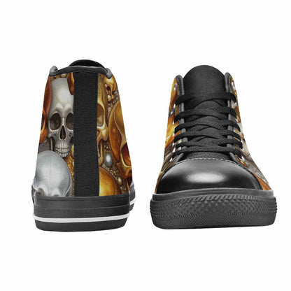 WOMEN'S Skulls - Metallic-Chrome- High Top Canvas Cottagecore Custom Shoes