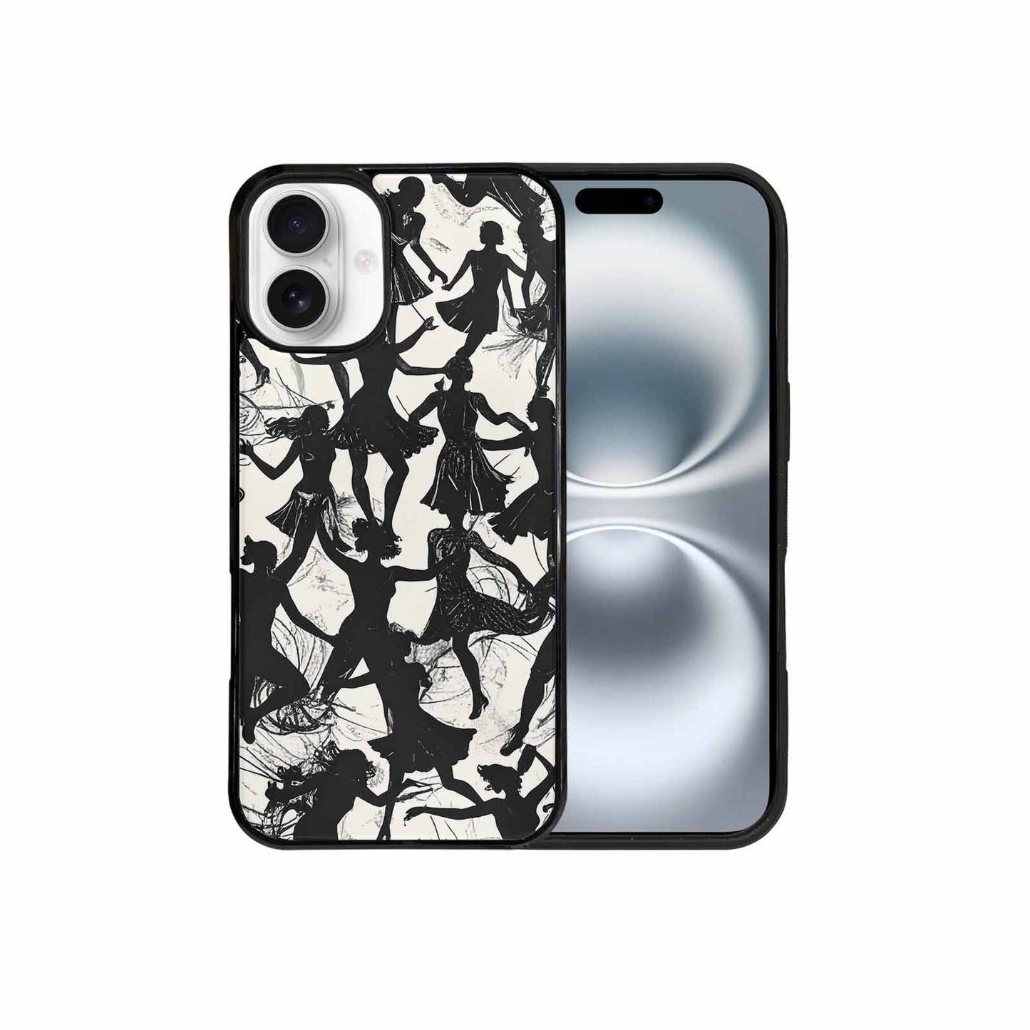 iPhone 16 Plus Case — Bold Dancing Figure Line Art Pattern, Custom Printed Phone Case