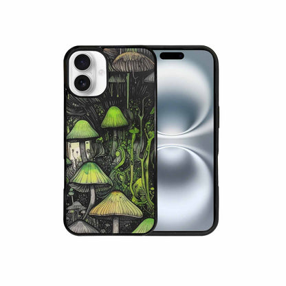 iPhone 16 Plus Case — Rainbow Drip Mushrooms Black Green Ink, Unique Phone Case Design