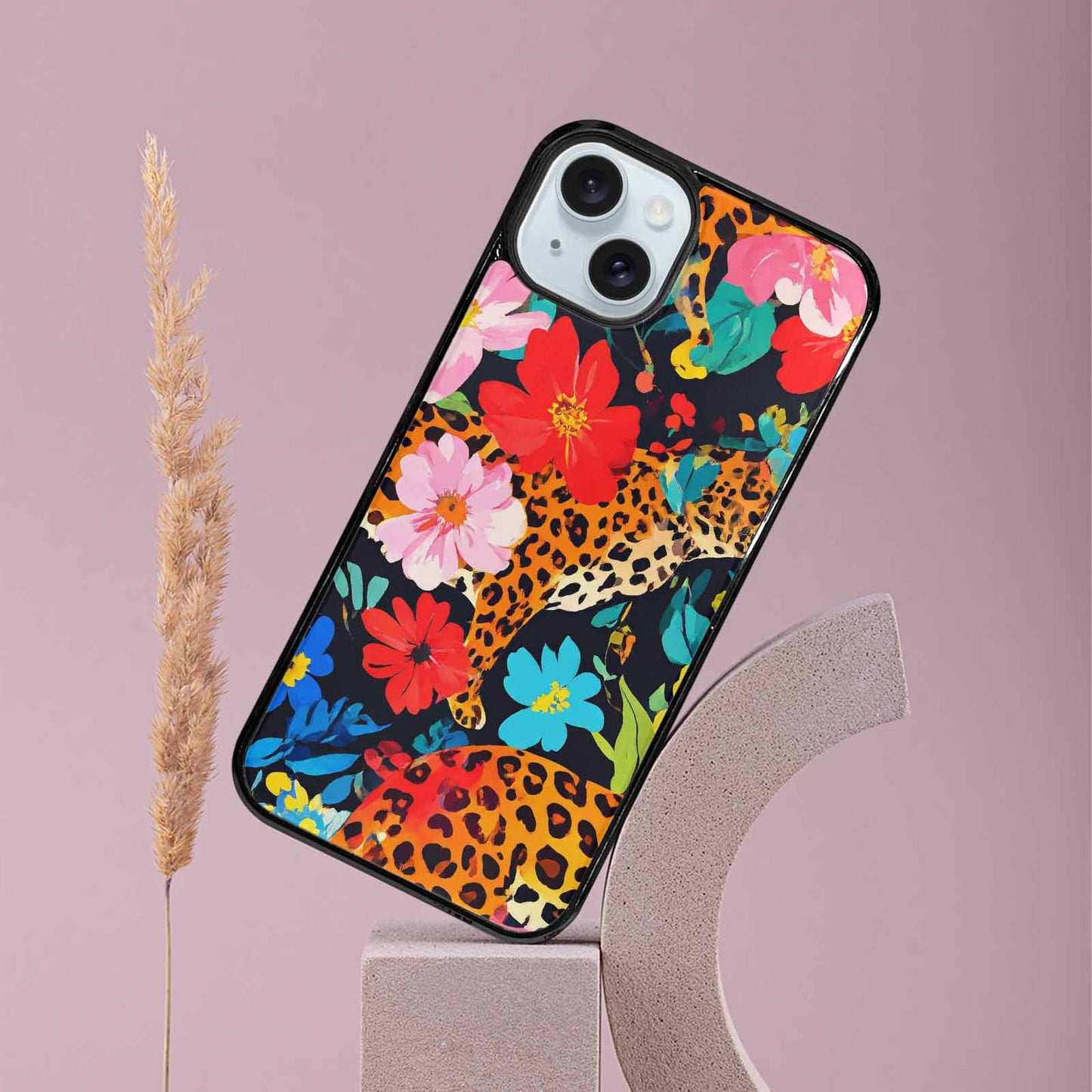 iPhone 15 Plus Case — Leopard Print Floral, Custom Made Phone Cover