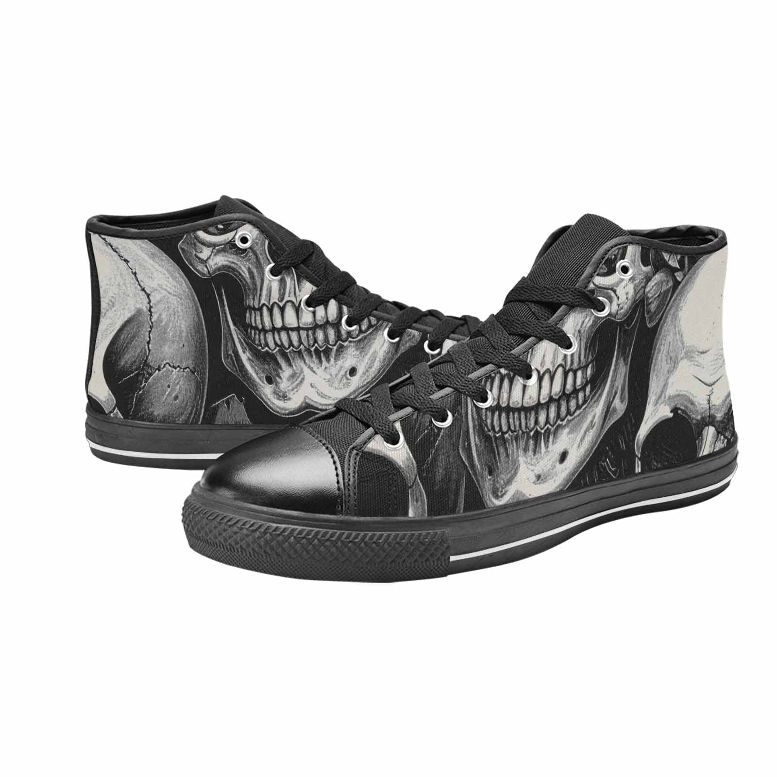 WOMEN'S Skulls Roses Black Ink High Top Canvas Cottagecore Sneakers