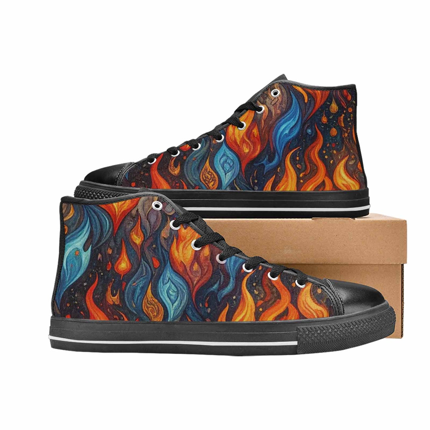 WOMEN'S Fire Flame High Top Canvas Vibrant Chaos Custom Sneakers