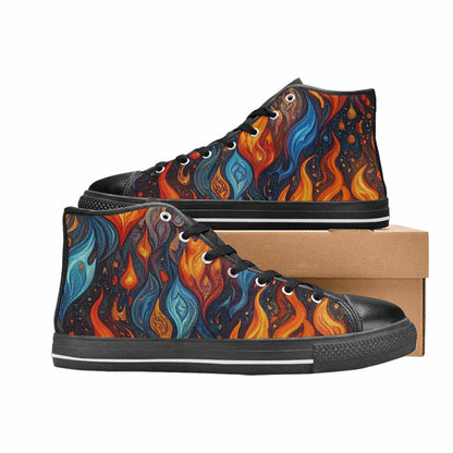 WOMEN'S Fire Flame High Top Canvas Vibrant Chaos Custom Sneakers