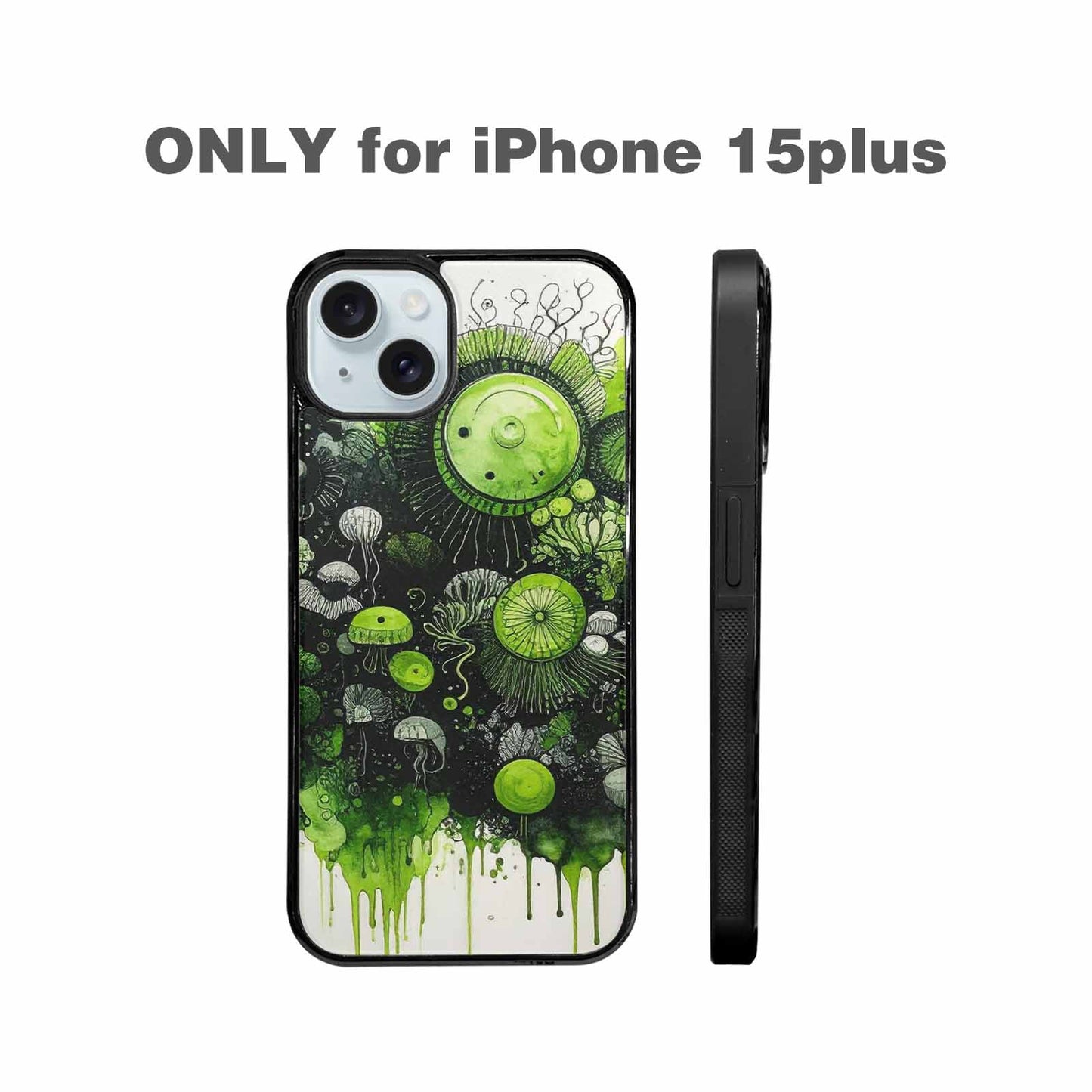 iPhone 15 Plus Case — Sea Creature Burst Black Green Ink, Personalized Phone Case