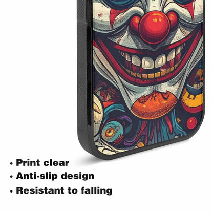 iPhone 15 Plus Case — Evil Circus Heads Faces Overlapping Patterns, Custom Made Phone Cover