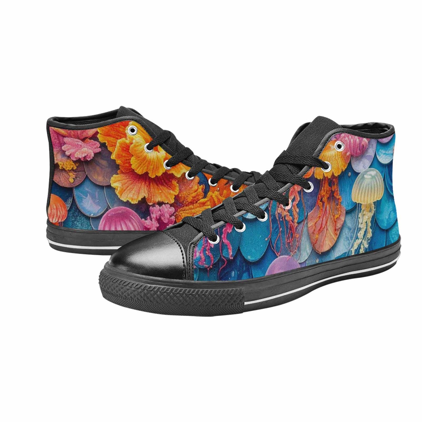 WOMEN'S Fish Scale Coral High Top Canvas Wallpaper Art Custom Shoes