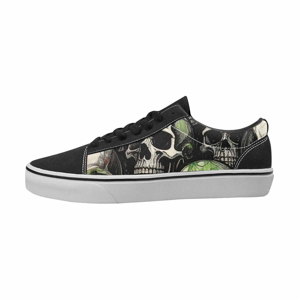 MEN'S Skulls Black & Green Ink Canvas Custom Design Dreamcore Custom Sneakers