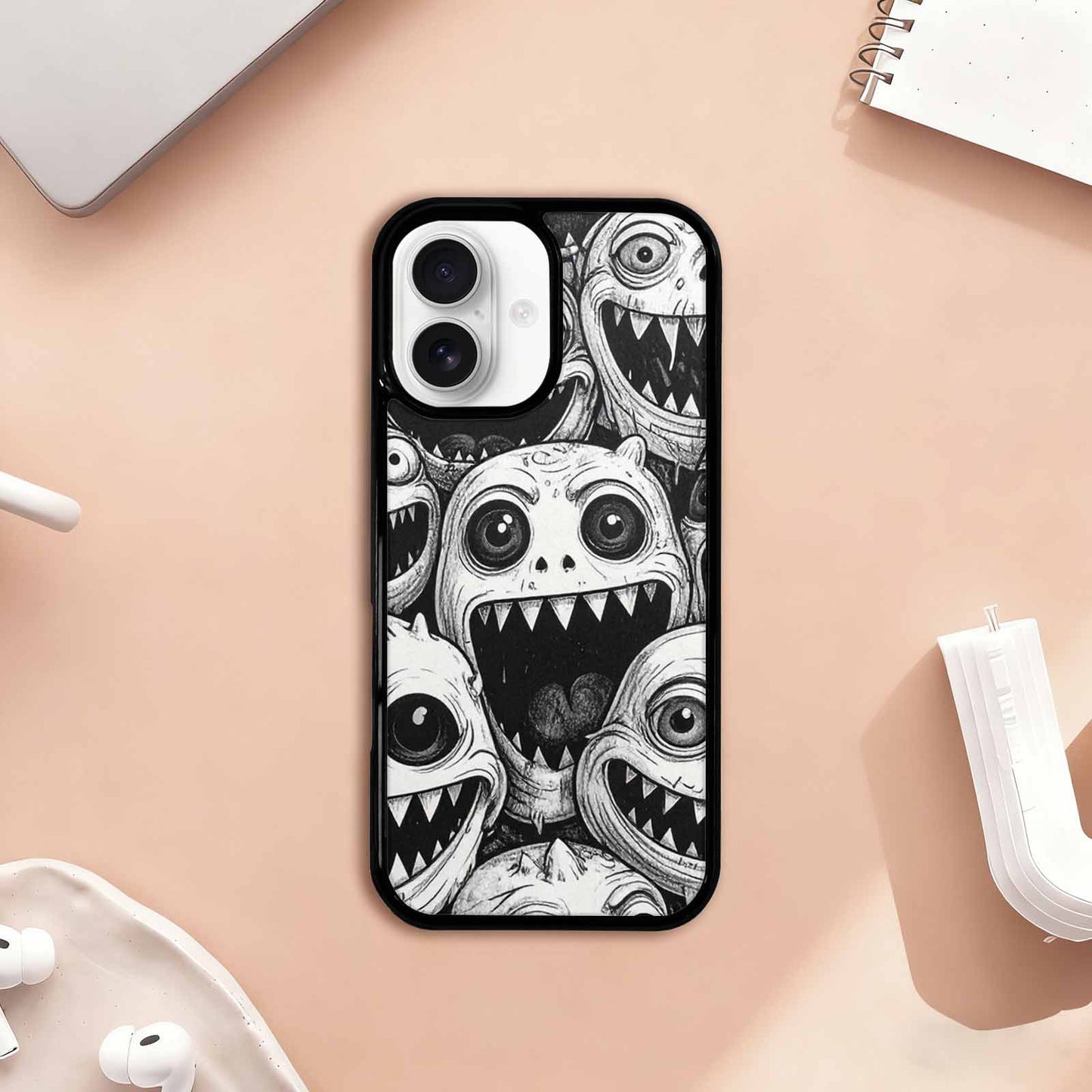 iPhone 17 Case — Black And White Monster Original Art, Custom Art Phone Cover