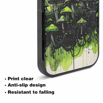 iPhone 15 Plus Case — Rainbow Drip Mushrooms Black Green Ink, Unique Phone Case Design