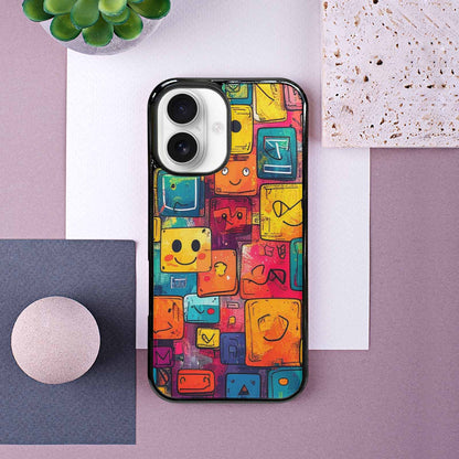 iPhone 16 Case — Hand Drawn Icon Doodle Pattern Hundreds, Custom Print Case Cover