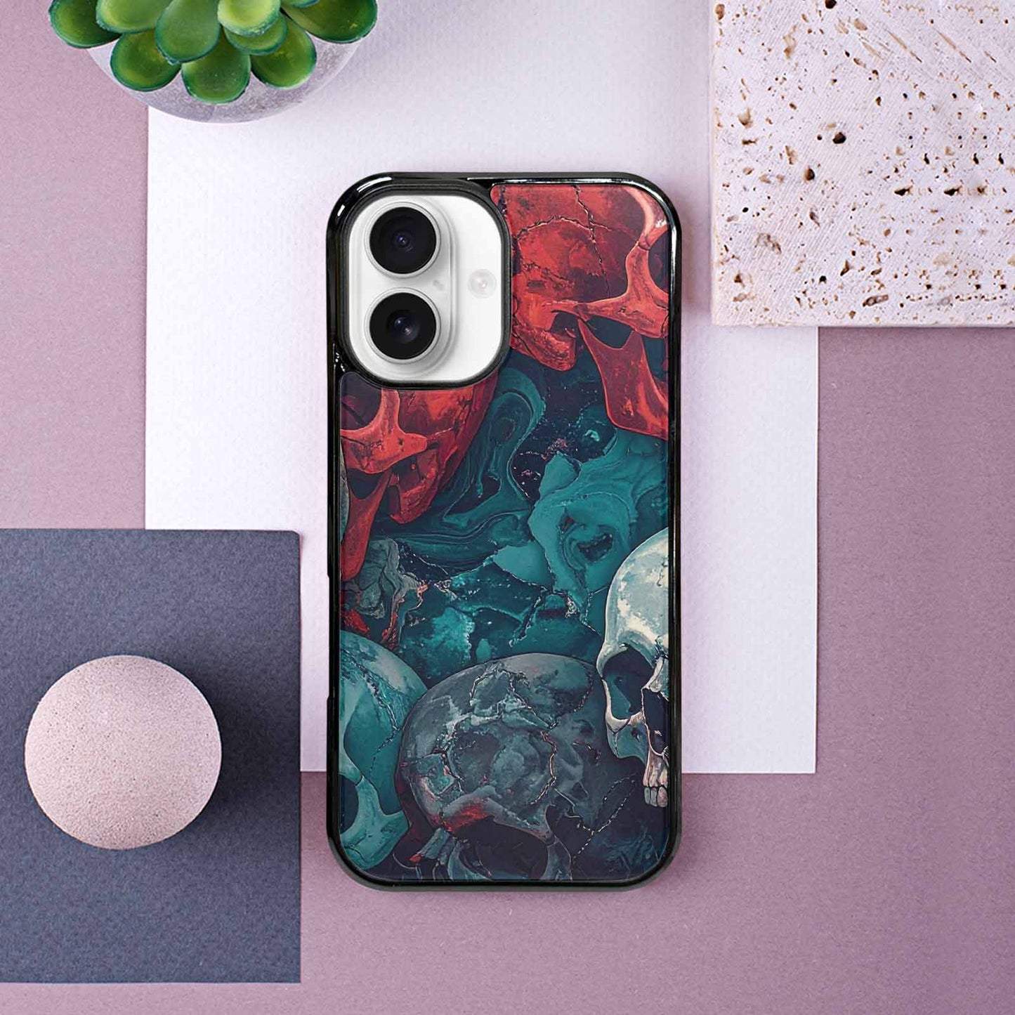 iPhone 16 Case — Marble Skull Custom, Custom Designed Case Cover