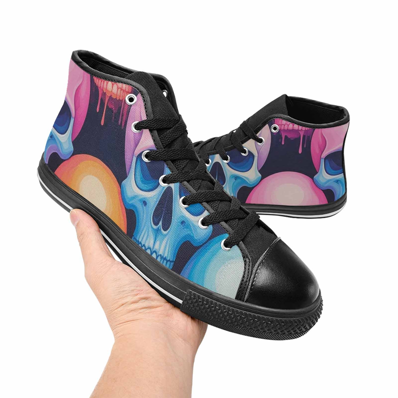 WOMEN'S Dripping Candy Skulls High Top Canvas Grunge Custom Shoes