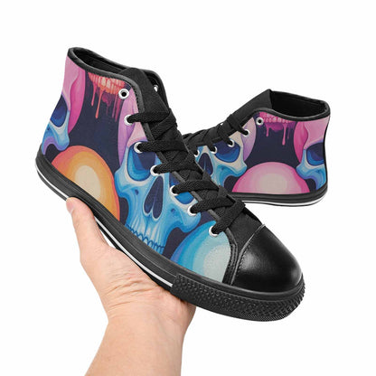 WOMEN'S Dripping Candy Skulls High Top Canvas Grunge Custom Shoes