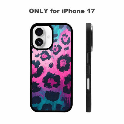 iPhone 17 Case — Leopard Neon Pink Teal Airbrush Animal, Custom Printed Phone Case