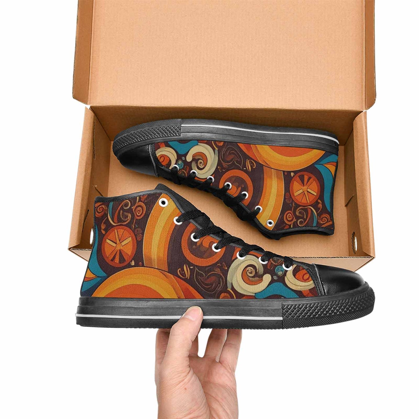 WOMEN'S Groovy 70S Peace High Top Canvas Wallpaper Art Sneakers