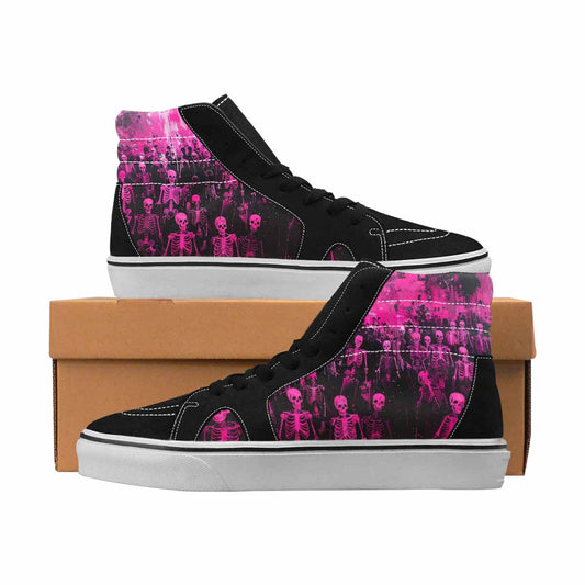 MEN'S Skulls Neon Pink Glow High Top Canvas Made To Order Wallpaper Art Custom Streetwear Shoes