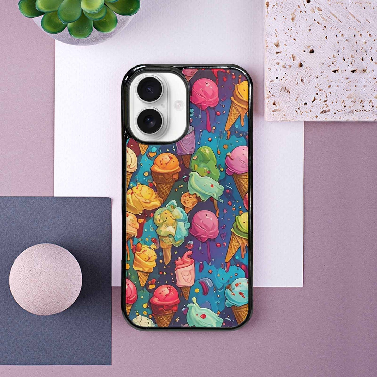 iPhone 16 Case — Ice Cream Motif Ice Cream Motifs, Custom Printed Phone Case