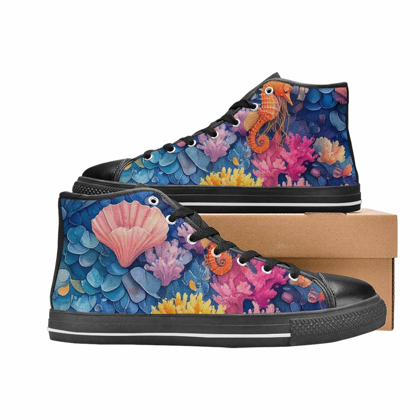 MEN'S Fish Scale Coral High Top Canvas Vivid Shoes