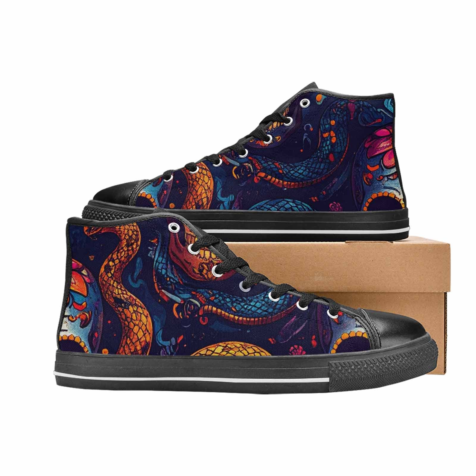 MEN'S Snake Skulls Print High Top Canvas Surreal Custom Shoes