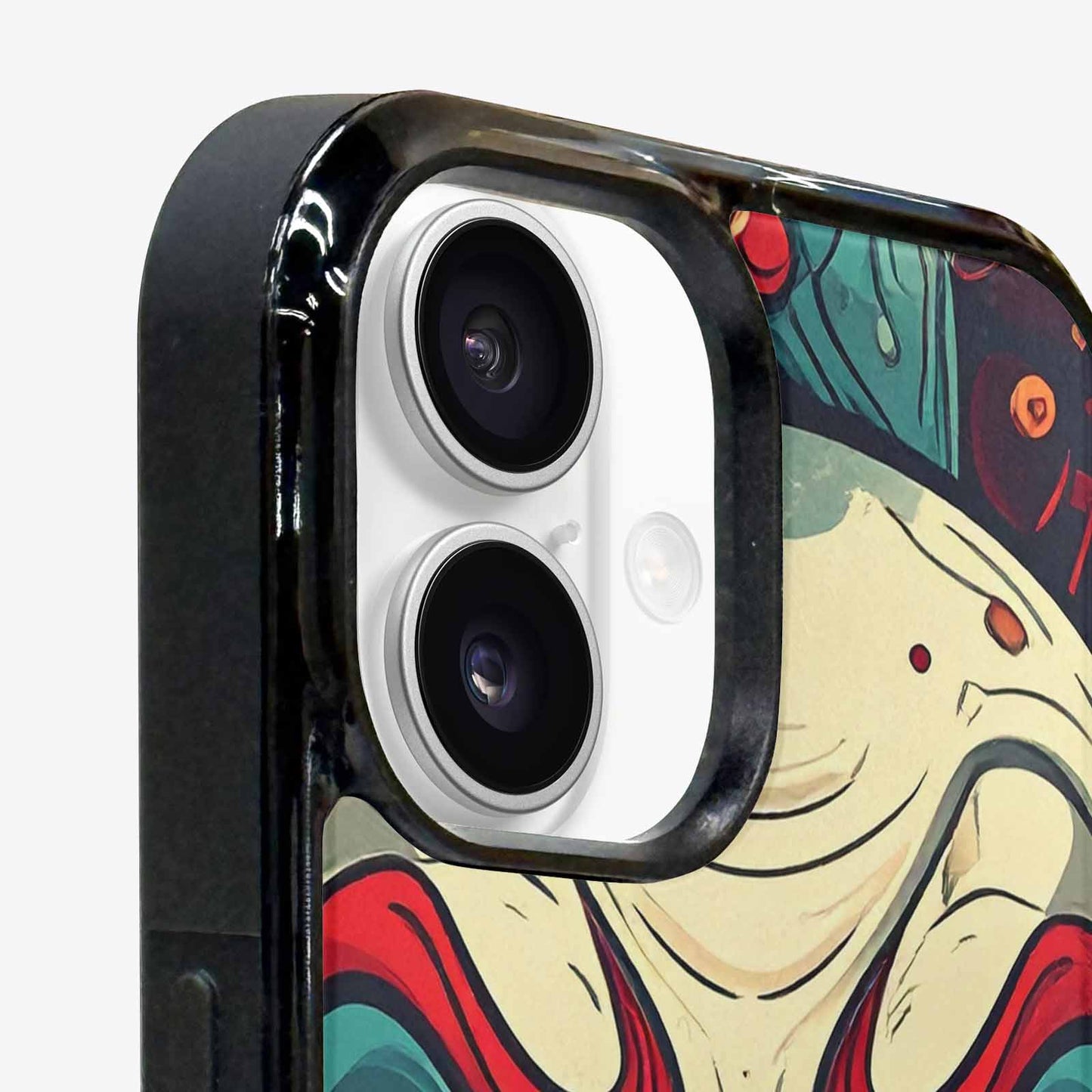 iPhone 16 Plus Case — Evil Circus Heads Faces Overlapping Patterns, Unique Phone Case Design
