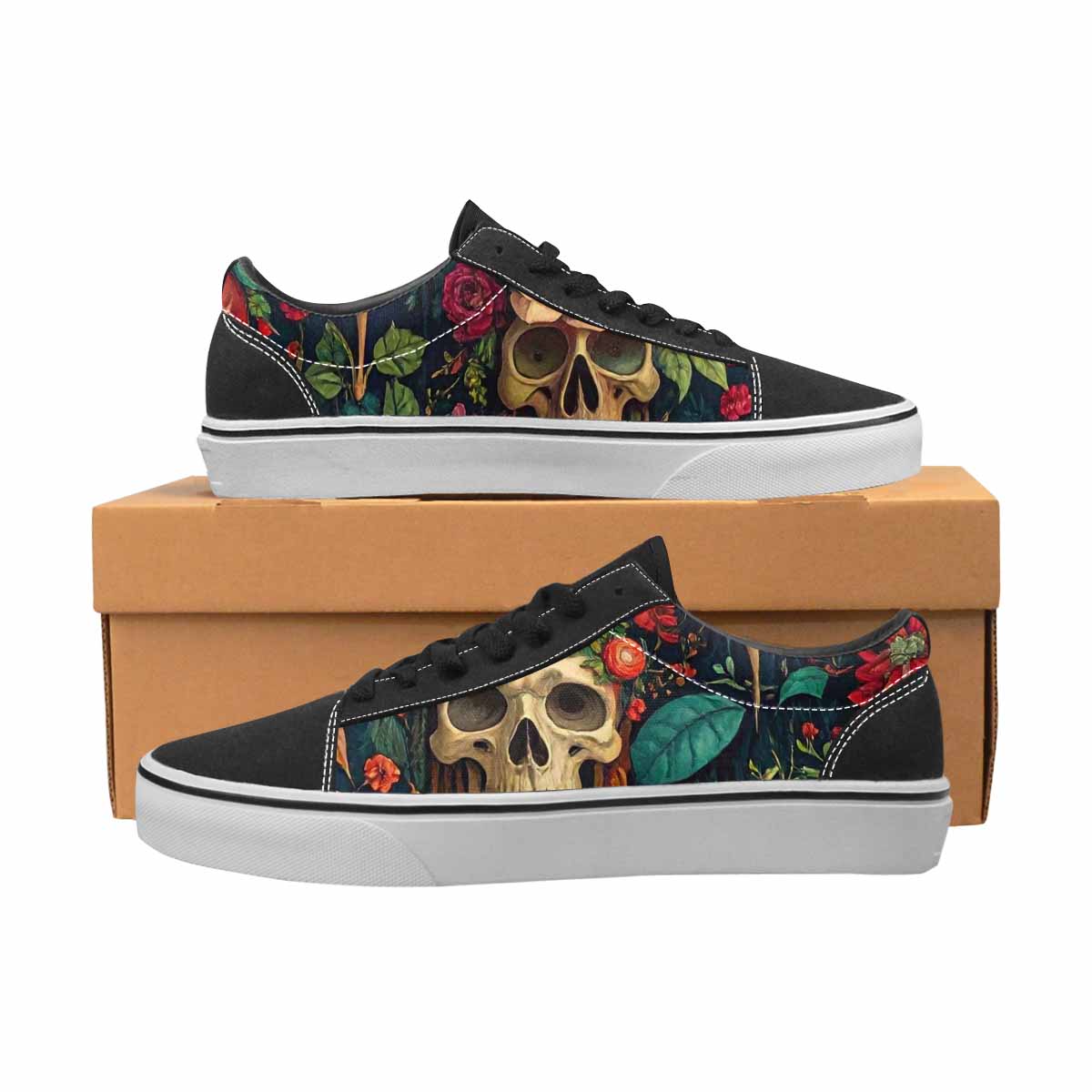 WOMEN'S Skulls  Botanical Skulls Lace-Up Canvas Grunge Custom Shoes
