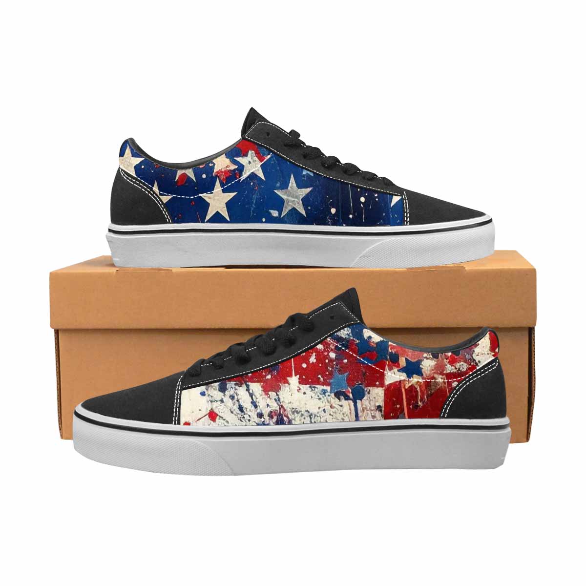 WOMEN'S Patriotic Stars Stripes Lace-Up Canvas Melting Art Custom Sneakers