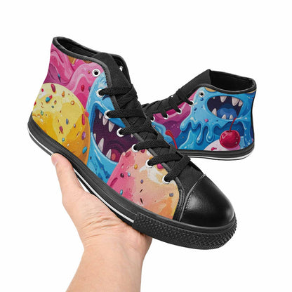 MEN'S Melting Icecream Monster Cherry High Top Canvas Vibrant Chaos Shoes