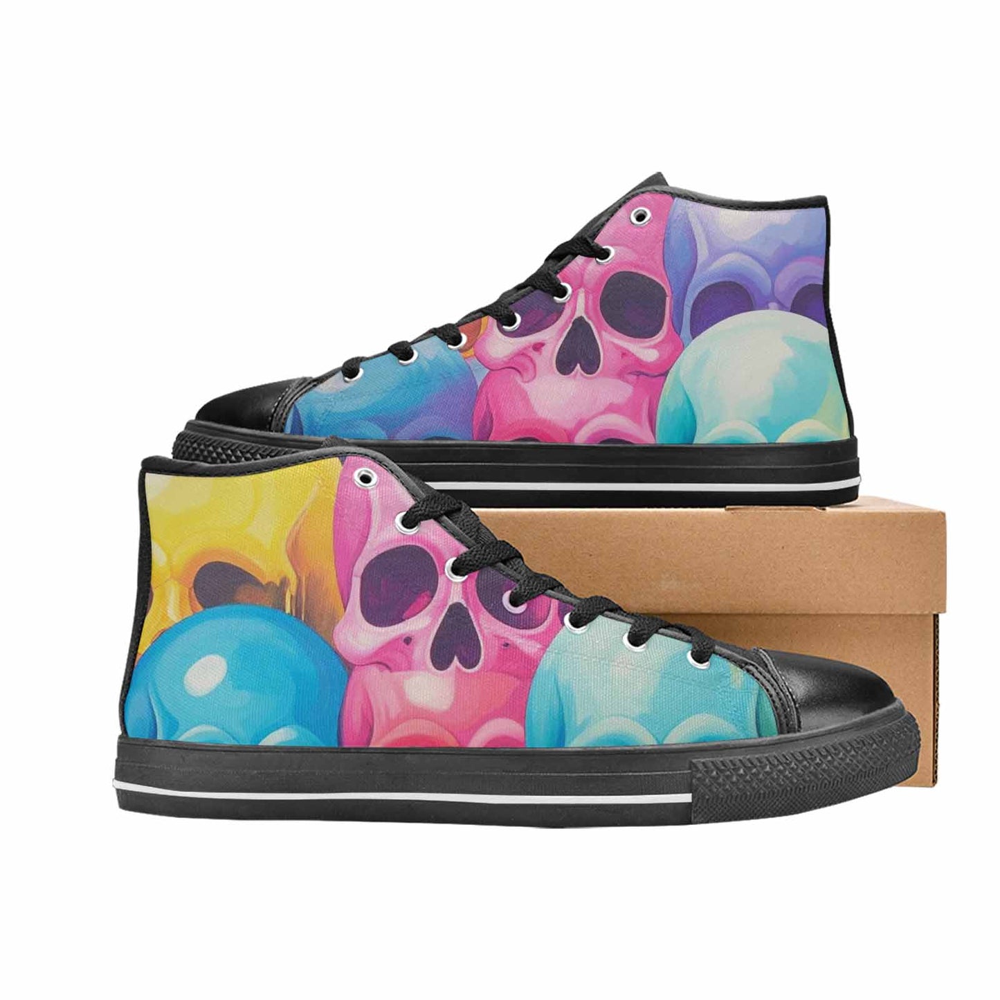 WOMEN'S Dripping Candy Skulls High Top Canvas Vivid Custom Shoes