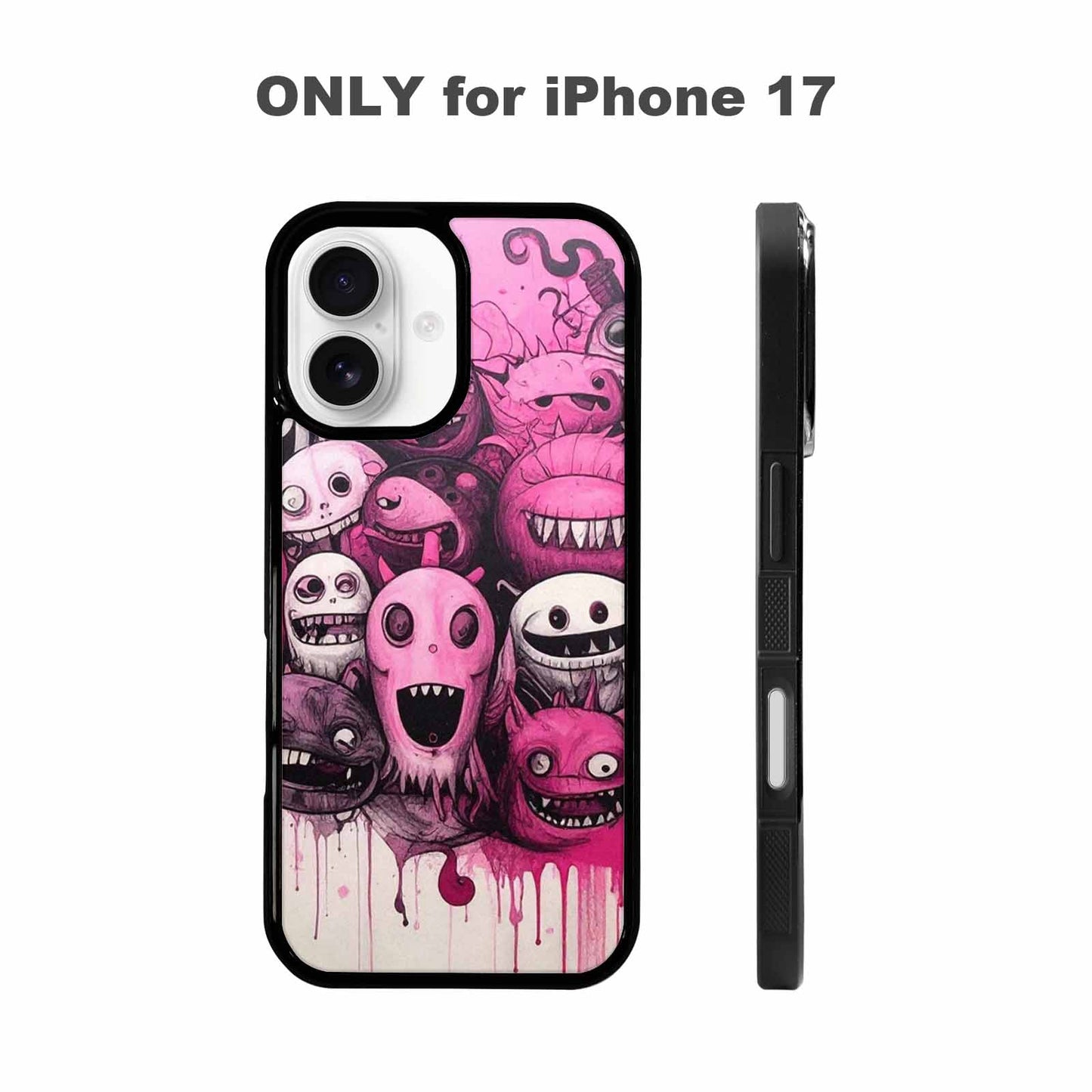iPhone 17 Case — Black &amp; Pink Ink Cartoon Cute, Personalized Phone Case