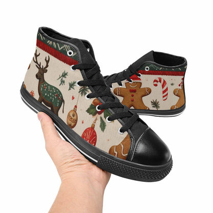 WOMEN'S Christmas Holly Snowflake High Top Canvas Dark Academia Custom Sneakers