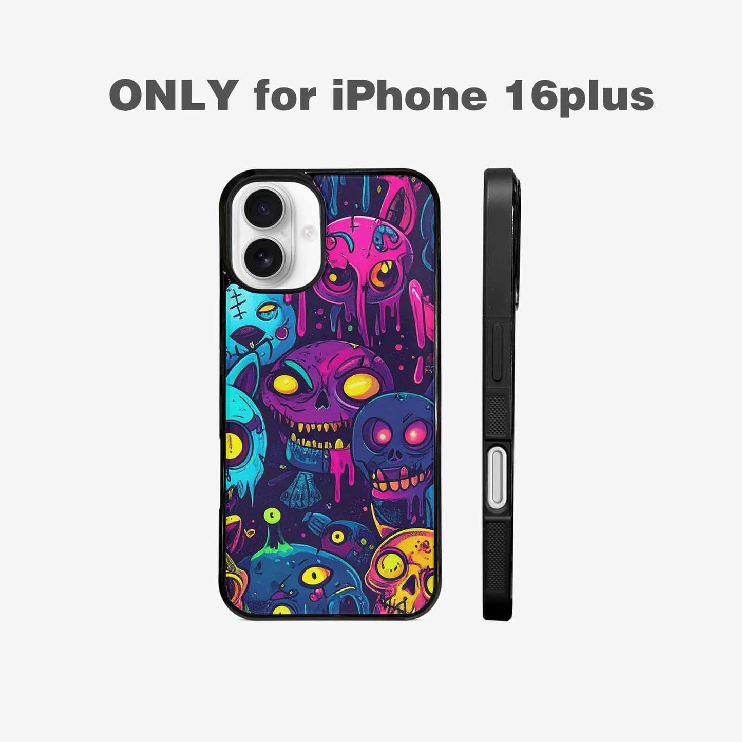 iPhone 16 Plus Case — Mixed Toxic Glow Creature Pattern Hundreds, Custom Print Case Cover