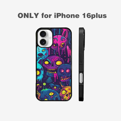 iPhone 16 Plus Case — Mixed Toxic Glow Creature Pattern Hundreds, Custom Print Case Cover