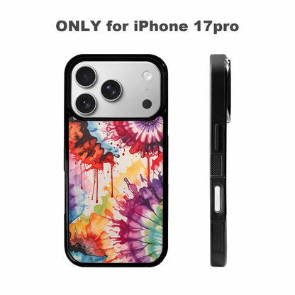 iPhone 17 Pro Case — Tie Dye Swirls Black Red Tie, Custom Phone Case